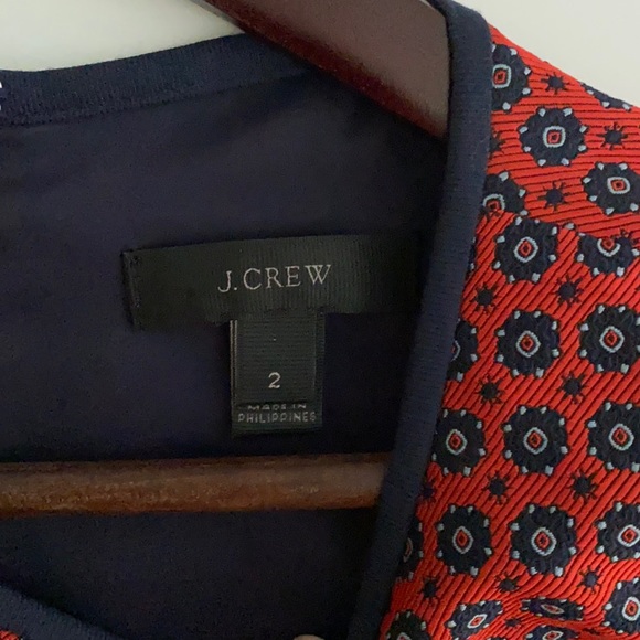 JCREW Red Blue Jacquard Graphic Work Dress - Picture 4 of 6